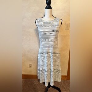 White Sheath Midi Dress with Halter Neckline for Wedding Guest